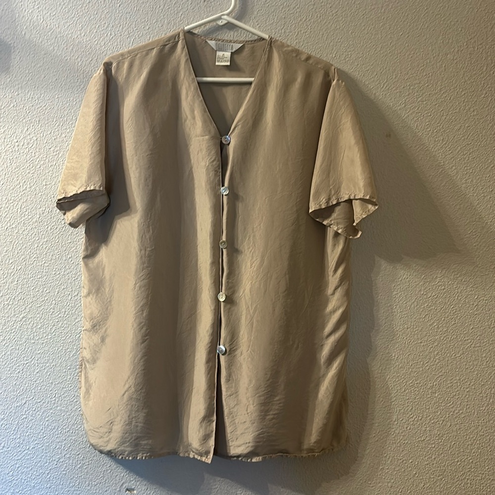 Sellecca tan silk button down size medium